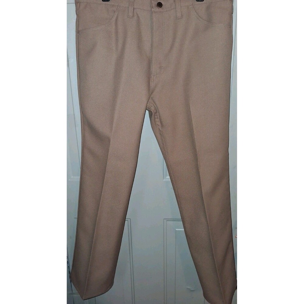 Vintage USA Wrangler Tan Work Pants Mens 38x30 Western Ranch Polyester Made...